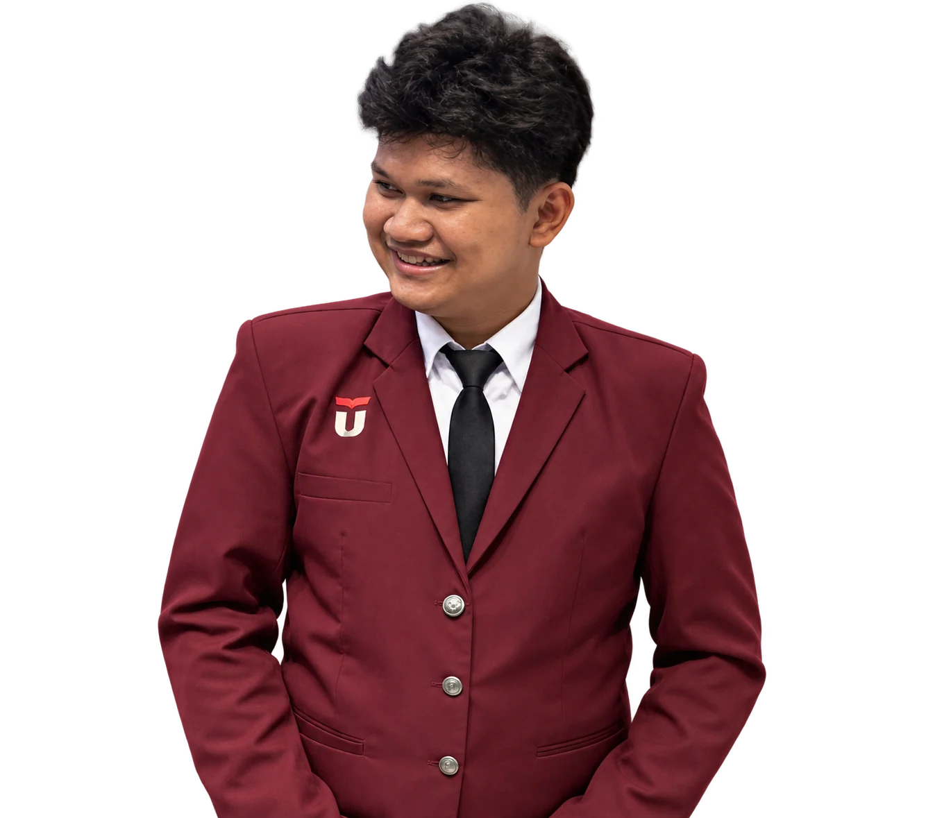 Aliyus Hedri wearing a Telkom University jacket